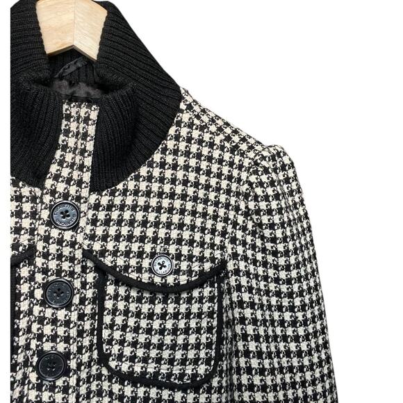 VTG Billabong Black/White Houndstooth Tweed Wool Blend Full Zip Puffed Shoulder - Picture 8 of 14